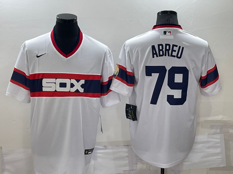 Men's Chicago White Sox #79 Jose Abreu White Throwback Cool Base Stitched Jersey Men's Chicago White Sox #79 Jose Abreu White Throwback Cool Base Stitched Jersey